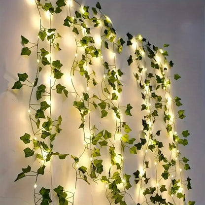 1Pc of Artificial Ivy Vine with LED String Lights, Green Leaf Garland Chandelier, Suitable for Wall
