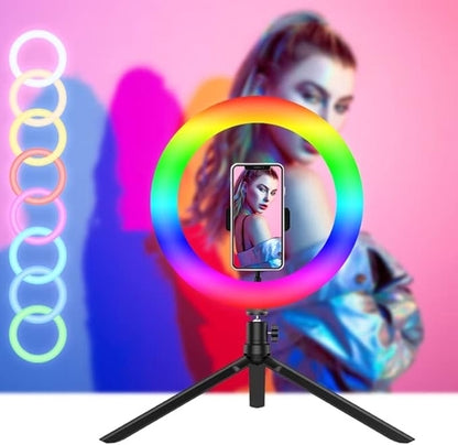 10-Inch RGB Ring Light – Complete with a Strong Stand, Adjustable Phone Holder, and Multicolor Modes