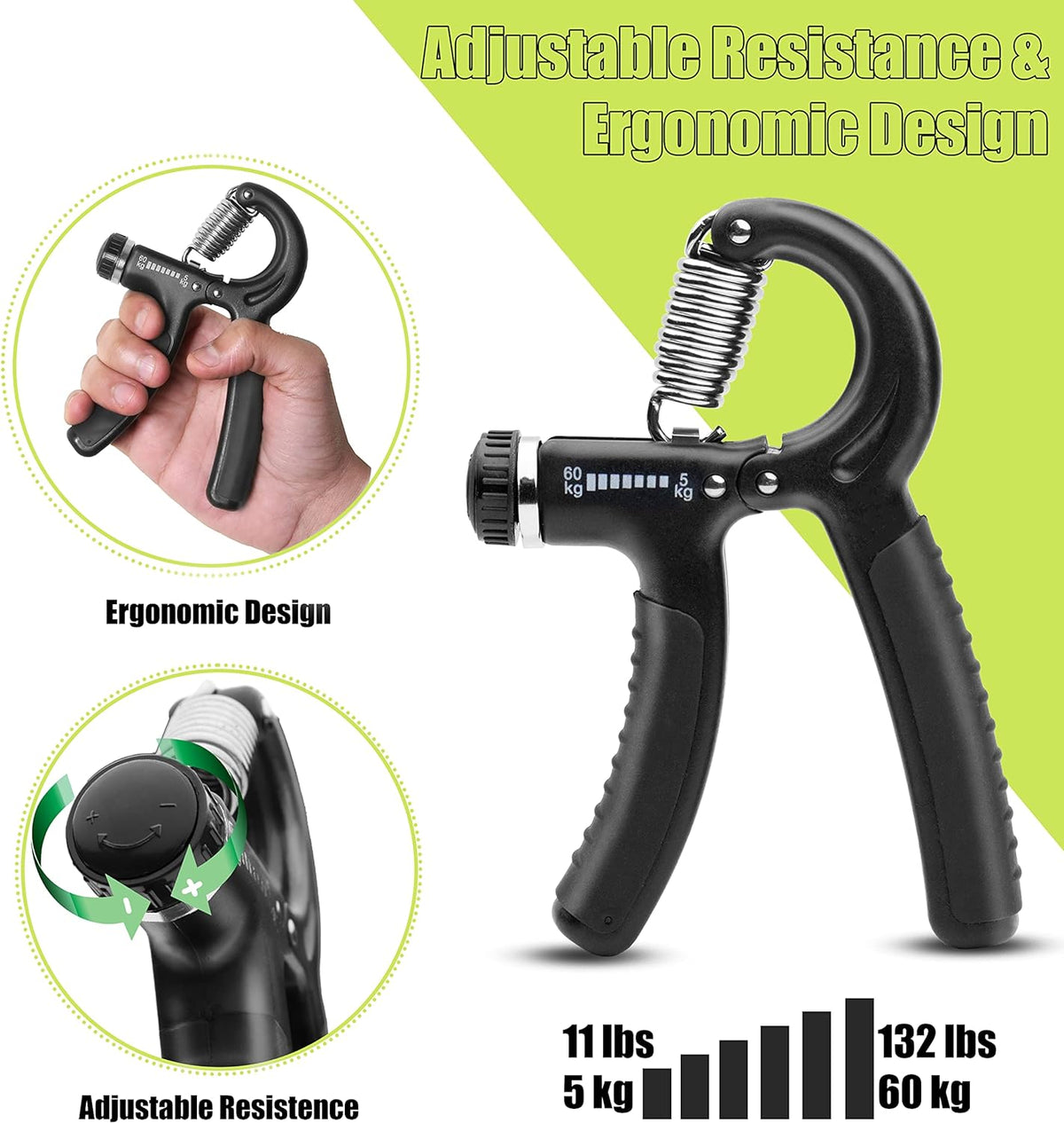 Adjustable Hand Grip Strengthener (5-60Kg) | Forearm & Finger Exerciser for Gym
