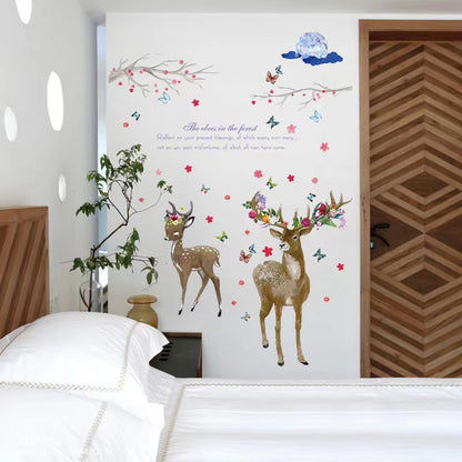 Two Deer Sticker Bird Fairy Flowers Sticker room wallpaper bedroom nursery window decor without Radium stars star wall stickers wall decoration flower butterfly wedding decoration birthday decoration kids room decoration Wall Stickers