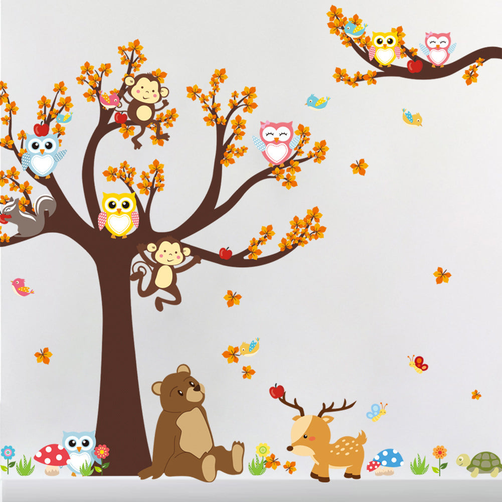 Animal Tree Cartoon Giraffe Animals Theme Wall Art Decal Sticker Decoration for Living Room Nursery Baby Girl Boy Kid Children's Room Bedroom Decoration