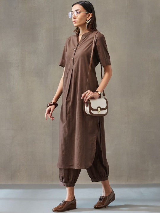 Structured Women Regular Pure Cotton Kurta with Harem Pants