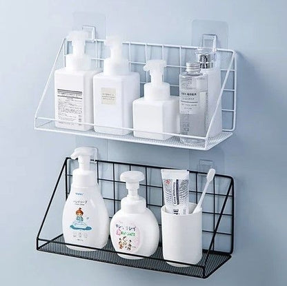 WALL ADHESIVE BATHROOM STORAGE SHELF, RECTANGULAR WIRE MESH STORAGE ORGANIZER, KITCHEN SPICE RACK
