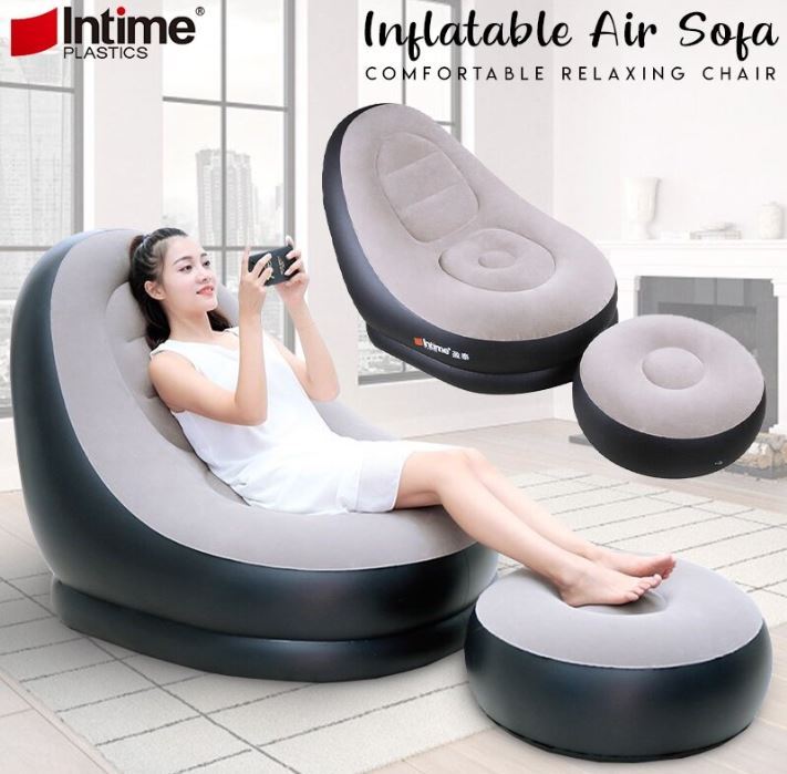 Inflatable Lounge Chair with Footrest, Portable Inflatable Seats, Flocked Sofa, Inflatable Chair