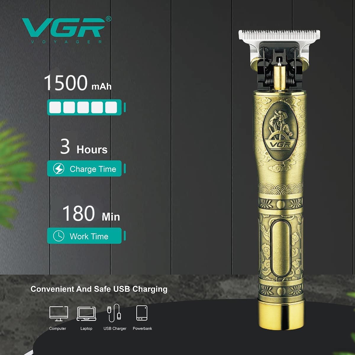 VGR V-081 Professional Rechargeable cordless Hair Clipper with Stainless steel Blades
