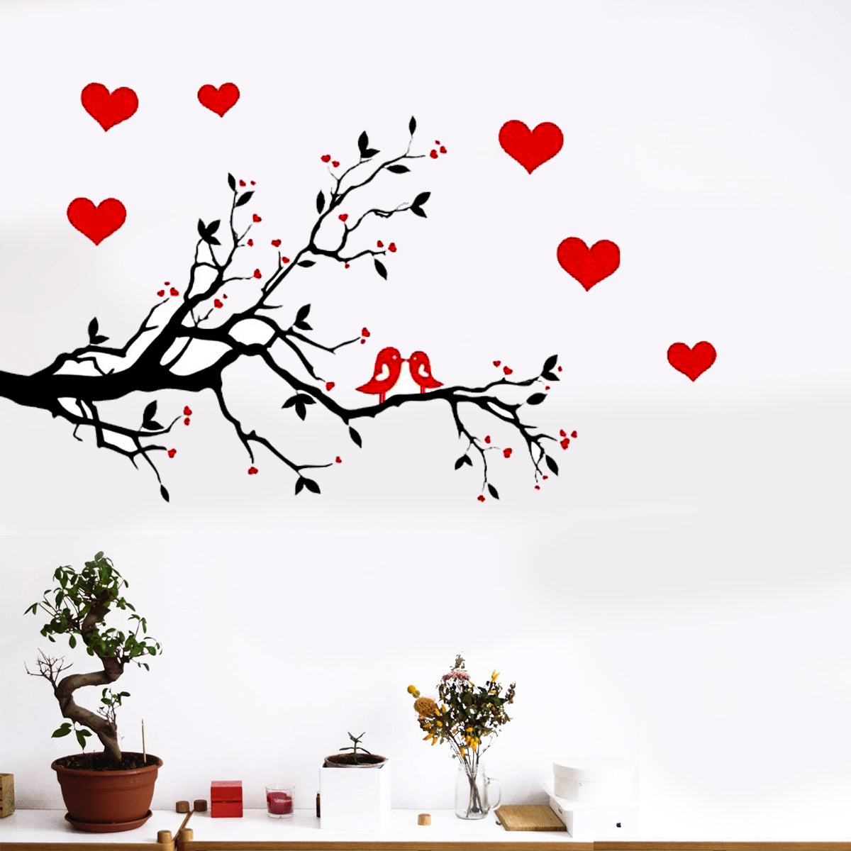 Red Heart Birds Tree Branch Wall decoration stickers room wallpaper bedroom nursery kids room Home decoration Wall Stickers