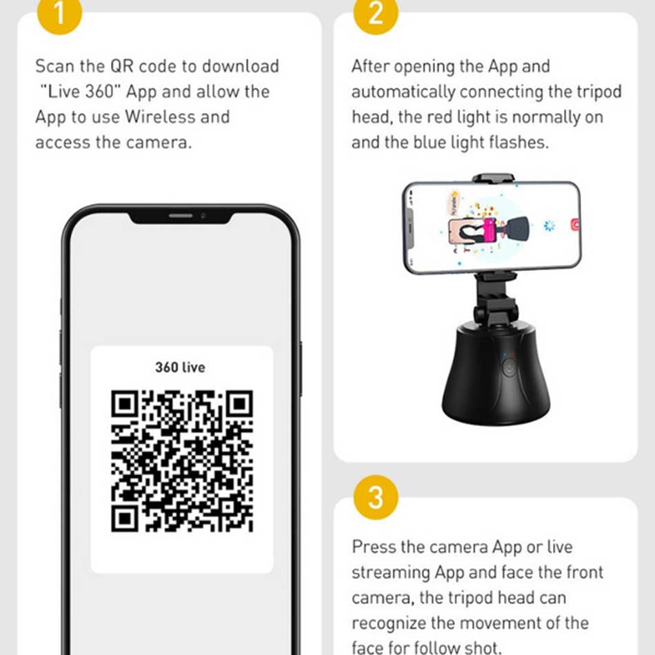 Baseus 360 Degree Rotation Following Shot Tripod Head with Phone Clamp for Smartphones, GoPro, DSLR Cameras
