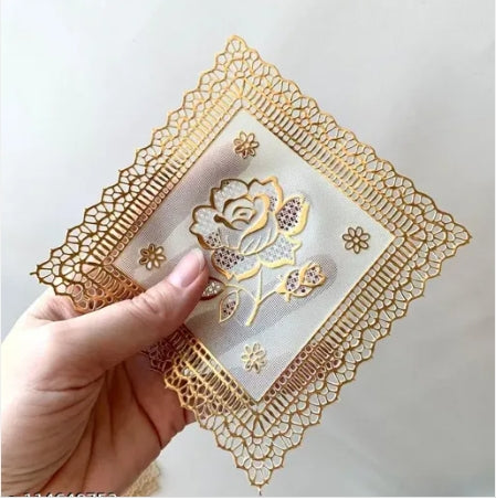 12Pcs Vintage Plastic Lace Coasters Gold Roses 13Cm