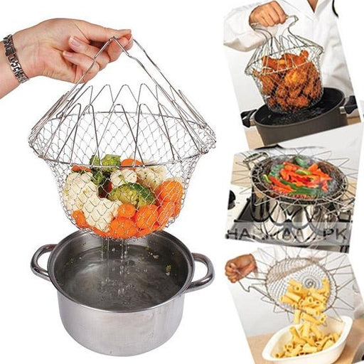 Chef Basket 12 in 1 Stainless Steel Kitchen Tool for Deep Frying, Boiling, Cooking