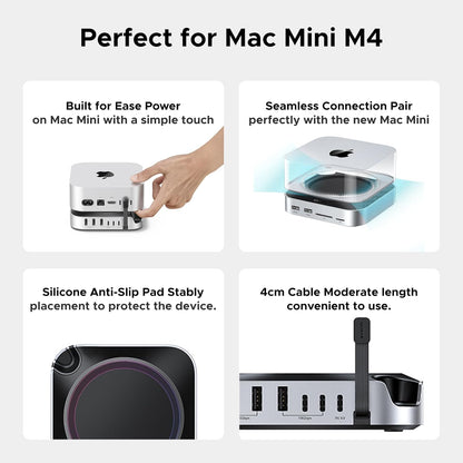 UGREEN 65487 Mac mini M4 Dock, 11-in-1 USB C Hub with 8TB M.2 NVMe Enclosure 10Gbps, 5X USB-A and 2X Type C Data Ports, SD/TF Card Slot, Docking Station & Stand for Mac mini M4/M4 Pro
