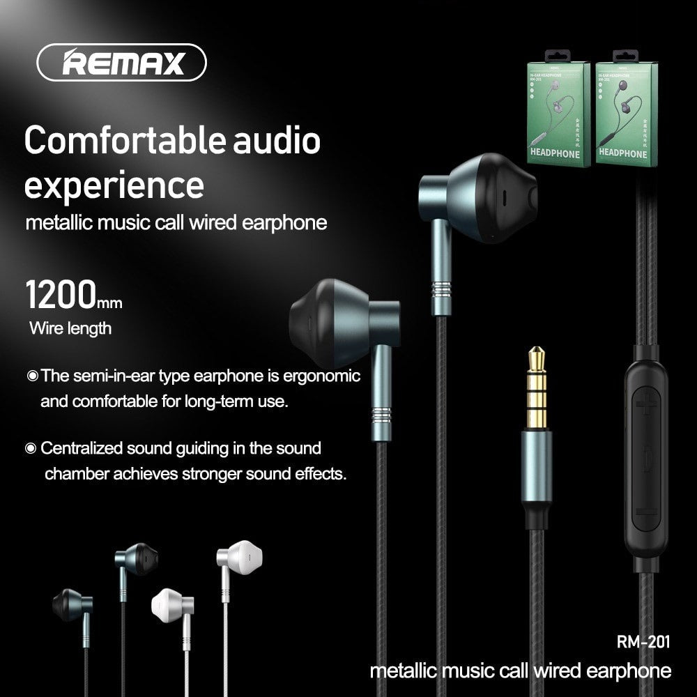 Remax RM-201 Metal Wired In-ear Earphone with Mic and Volume Controller