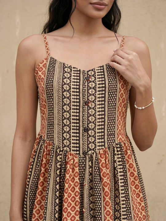 Ethnic Motifs Print a-Line Midi Dress