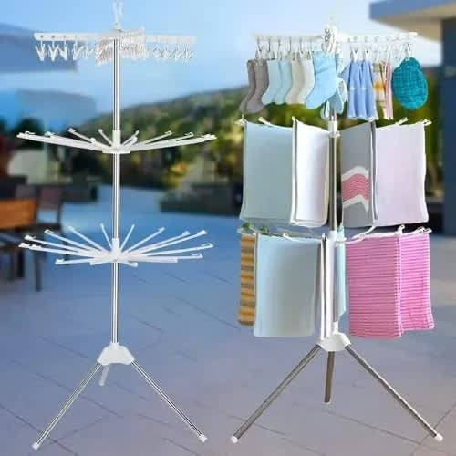 Folding Transportable Laundry Stand Drying Rack 3 Tier Tripod Clothes Hanger Hot