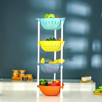 Colorful Floor Shelf Organizer, Fruit Bowl, 4 Shelves Kitchen Organizer