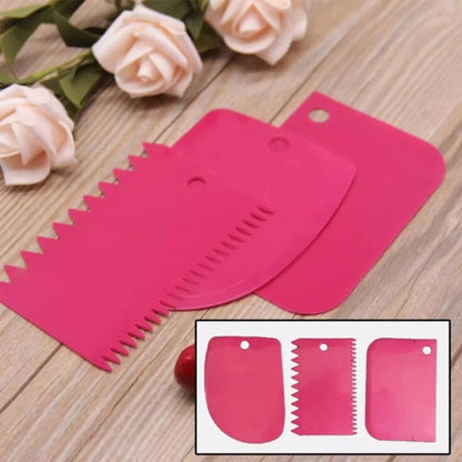 3 Pcs Plastic Cake Scraper Spatula Set Pastry Dough Fondant Cream Cake Edge Side Decorating Comb And