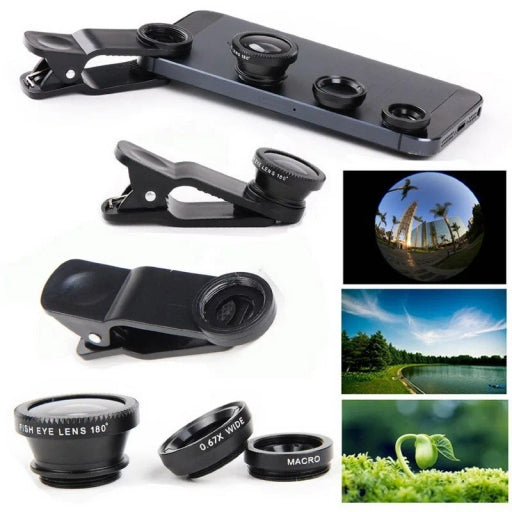 3 In 1 Universal Fisheye Wide Angle Macro Clip Lens Kit
