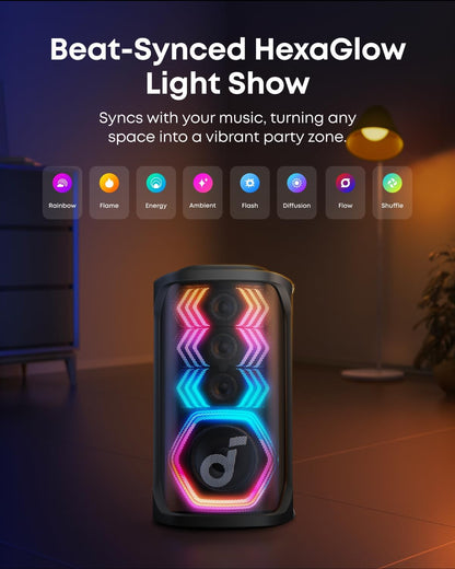 Anker Soundcore Rave 3S AI Party Speaker with 2 Wireless Microphones, 200W Sound, AI Vocal Removal, Reverb, Light Show, 12H Playtime