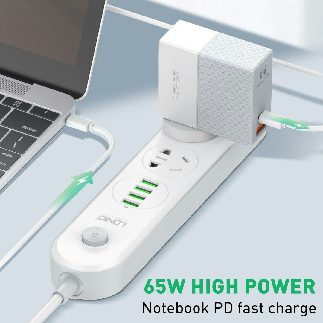 LDNIO A2620C Universal 65W Fast Charging Type-C Notebook Wall Charger Laptop Adapter With Free 1M Type-C Cable