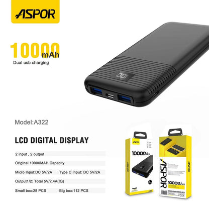Aspor A322 Fast Charging Power Bank 10000mah Dual USB
