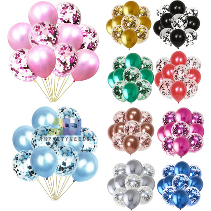 10 Pcs Foil Balloon Set with 5 Confetti & 5 Chrome Balloons Wedding Birthday Anniversary Party Decoration Metallic Latex Balloons Chrome Balloon Wedding Decorations Birthday Party Supplies Baloon