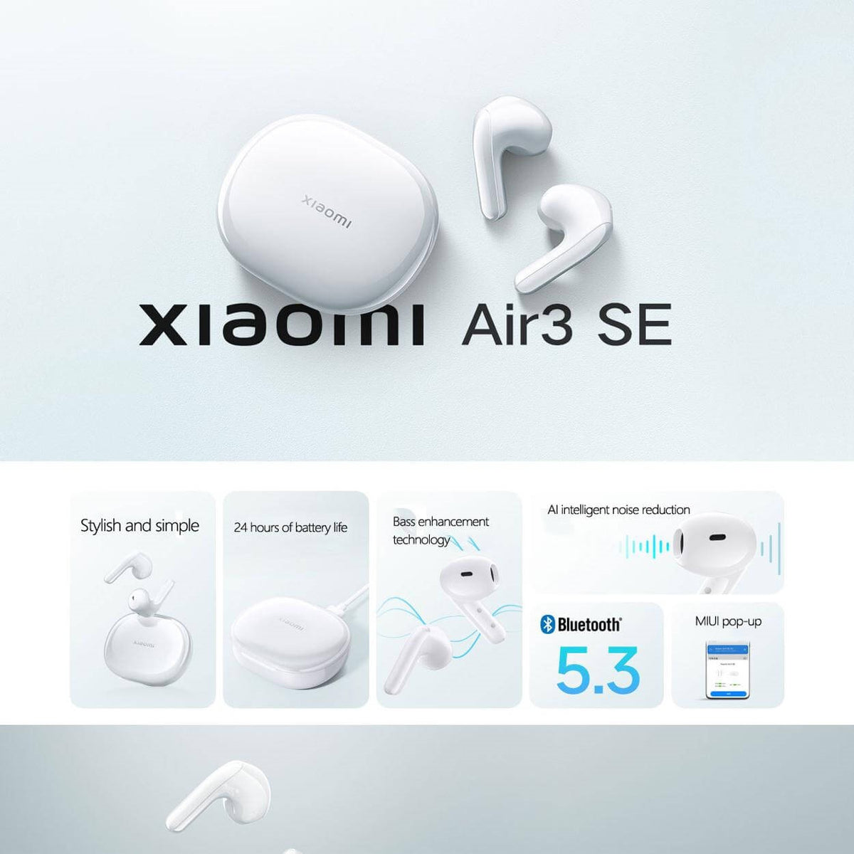 Xiaomi MI Air 3 SE TWS BT V5.3 Earphone Bass Enhancement AI Call Noise Reduction 24 Hours Battery Life Semi-in-ear Sports Earphone