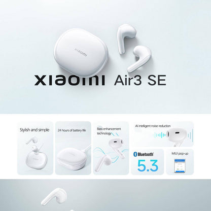 Xiaomi MI Air 3 SE TWS BT V5.3 Earphone Bass Enhancement AI Call Noise Reduction 24 Hours Battery Life Semi-in-ear Sports Earphone