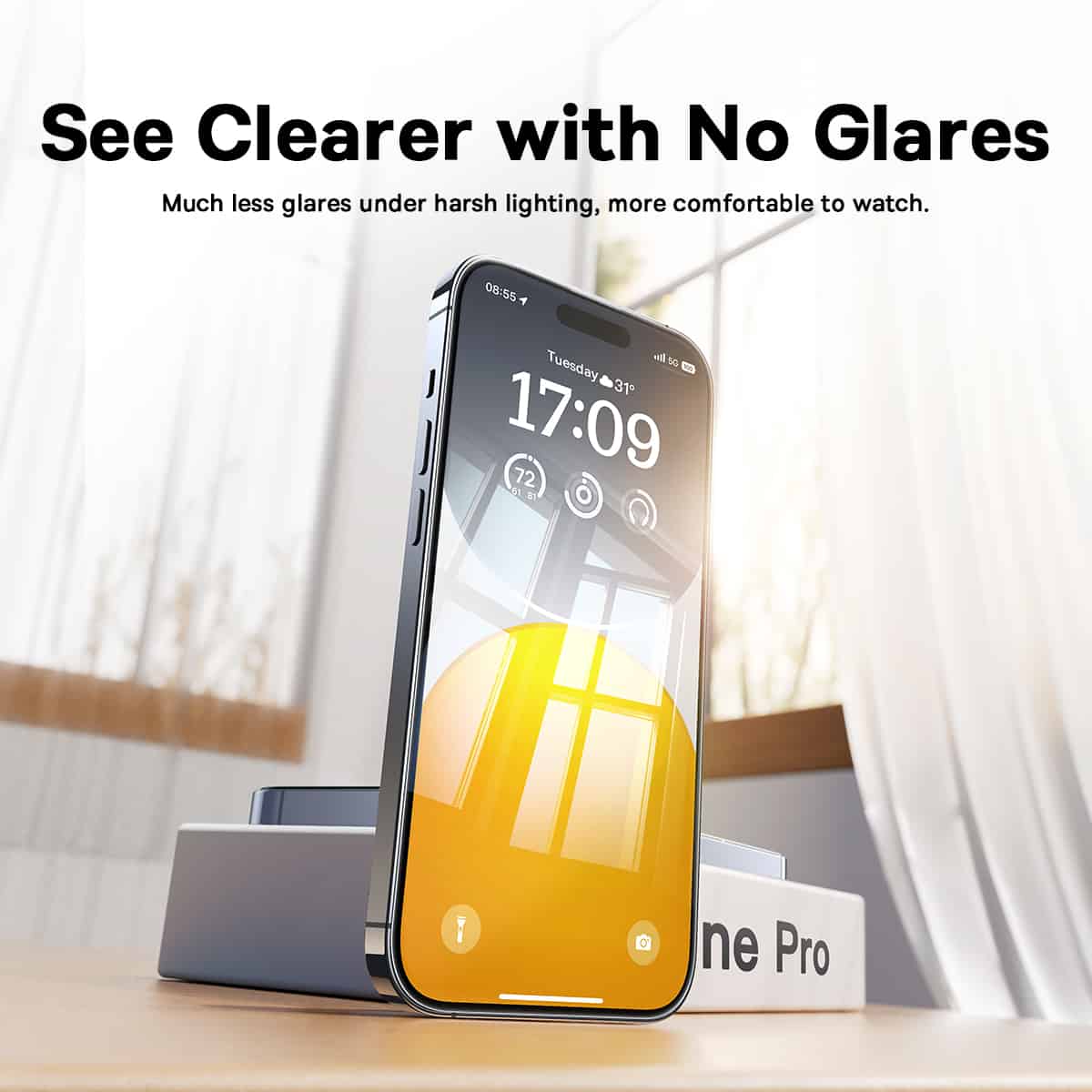 Baseus Glare Repelling Full-Coverage HD Tempered Glass Screen Protector For iPhone 15 PRO