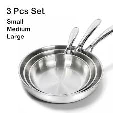 Gas Stove and Induction Suitable Flat Bottom Stainless Steel Bright Surface Frying Pan (1Ps /3Pcs)