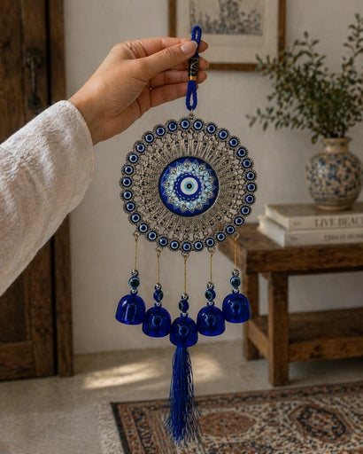 Evil Eye Wind Chime and Hanging Crystal Suncatcher Ornament Bundle