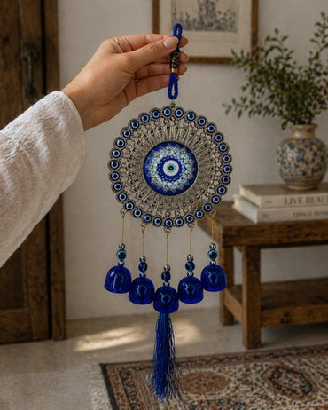 Evil Eye Wind Chime and Hanging Crystal Suncatcher Ornament Bundle