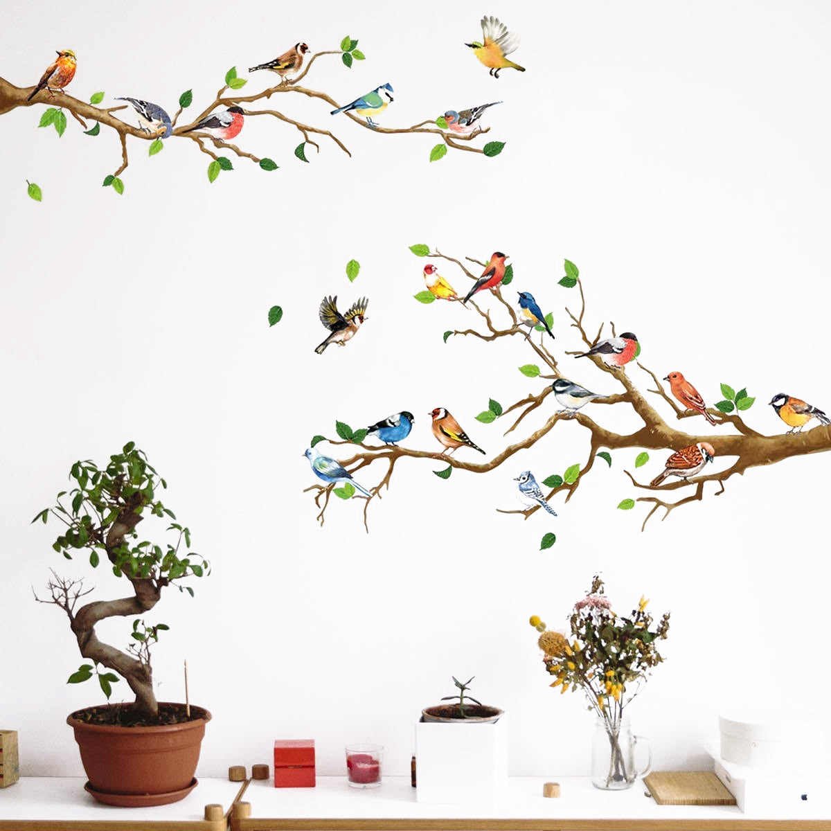 Double Brach Brids Wall Sticker Wall Sticker Home Decoration animals tree bridge baby children bedroom room decor wall stickers removable kids nursery decal Mirror Dear Wall Decoration Stickers