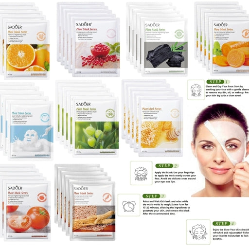 SADOER Plant Mask Series Facial Mask Sheets - Suitable for All Skin Types, for Men & Women