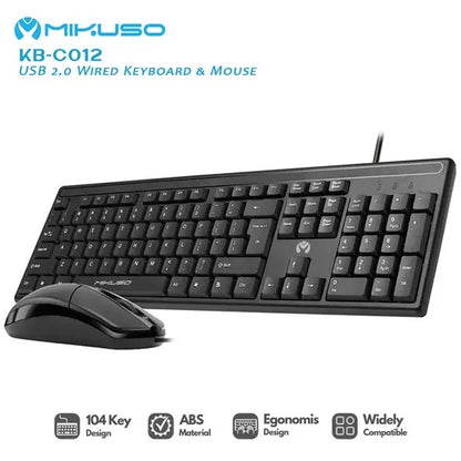 Mikuso KB-C012 Wired Keyboard and Mouse Combo – Ergonomic Design, Plug & Play for Windows XP/ VISTA / 7 / 8 / 10 / 11