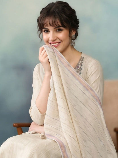 Ethnic Motifs Embroidered Regular Thread Work Pure Cotton Kurta Set