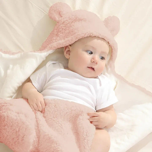 Baby Bear Plush Swaddle Blanket 0–6M Ultra-Soft Newborn Receiving Wrap Pink Brown Blue