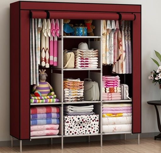 3 Door Portable Fabric Collapsible Fordable Clothes Closet Wardrobe