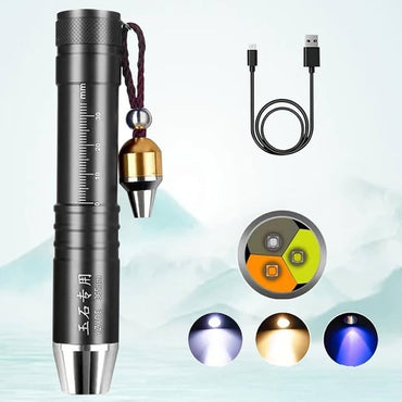 Three Light Sources Rechargeable Jade Appraisal Flashlight, Jewelry Identification Pen Lamp