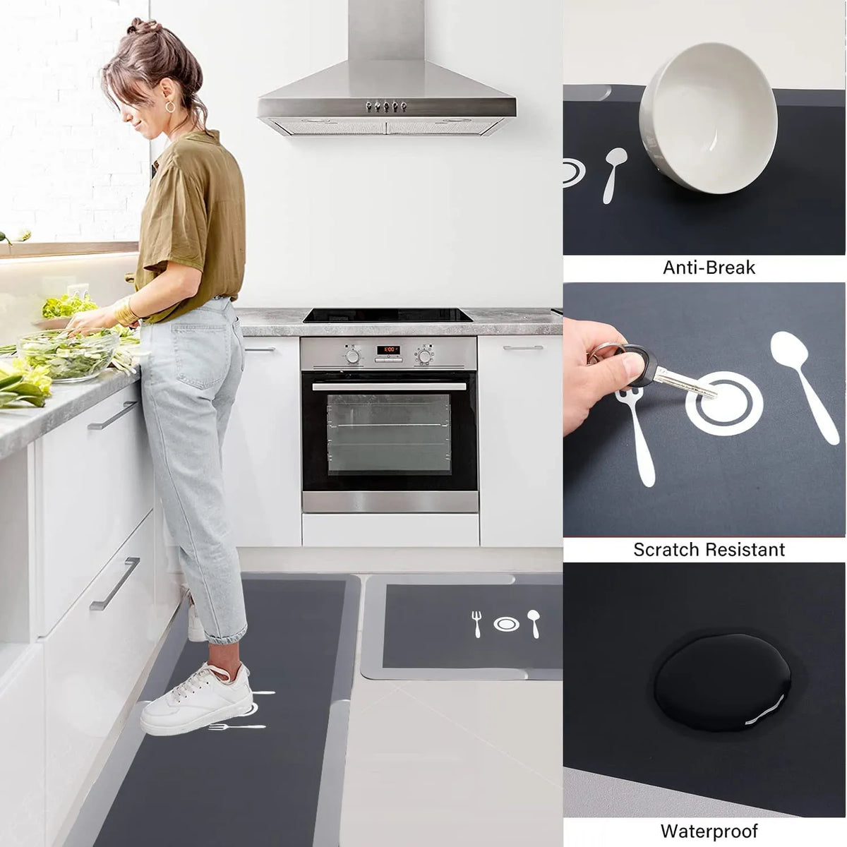 2-In-1 Kitchen Floor Mat "Sweet Home" Embossed | Non-Slip Oil & Water Absorbent Doormat