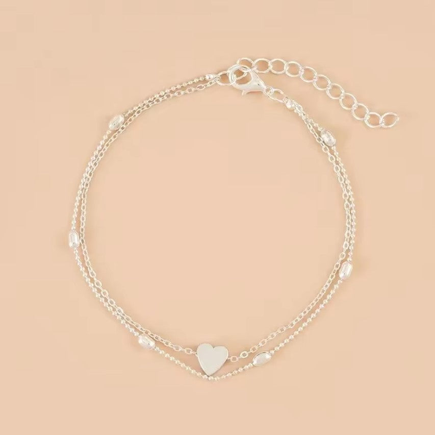 1Pcs Mini Love Heart Thin Chain Anklet Set Simple Minimalist Ankle Bracelet for Women