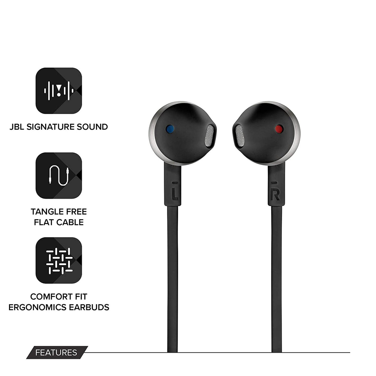 J B L Tune 205 Pure Bass Metal Earbud Headphones with Mic (Black)