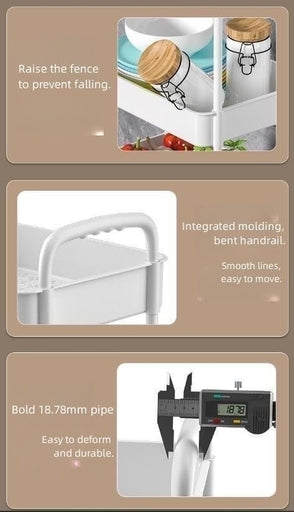 Rolling 3-Tier Storage Trolley Cart, Efficient Organizer for Snacks, Toiletries, and Supplies