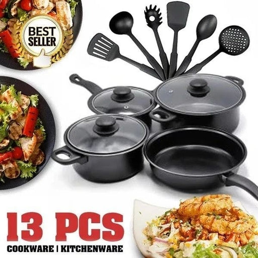 Nonstick 13 Pc Cookware Set - Black