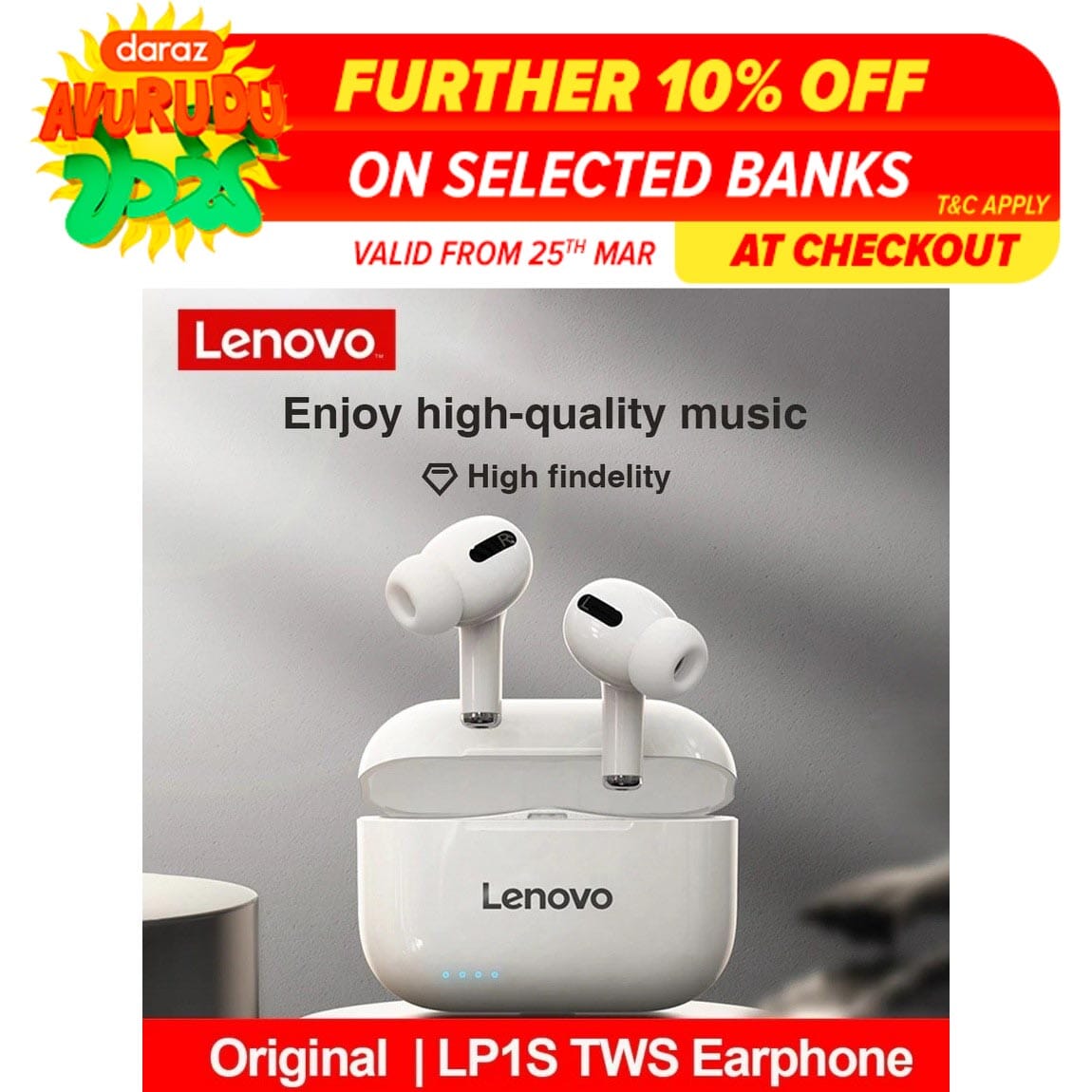 Lenovo LP1s Wireless Bluetooth Earbuds Headset