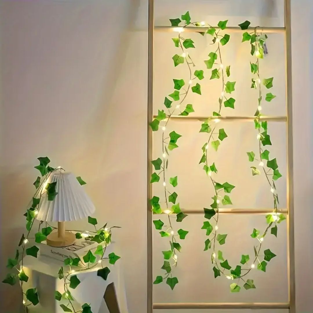 1Pc of Artificial Ivy Vine with LED String Lights, Green Leaf Garland Chandelier, Suitable for Wall