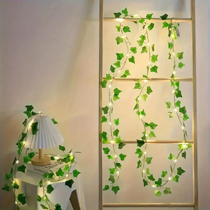 1Pc of Artificial Ivy Vine with LED String Lights, Green Leaf Garland Chandelier, Suitable for Wall