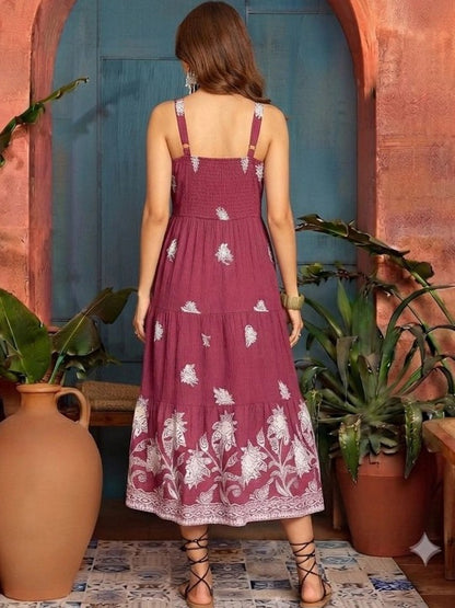Floral Print Crepe a-Line Midi Dress