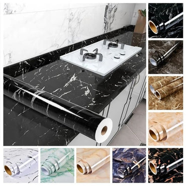 60Cm Kitchen Oil Sticker Self-Adhesive Marble Pattern Waterproof Cabinet Stove Countertop Wallpaper