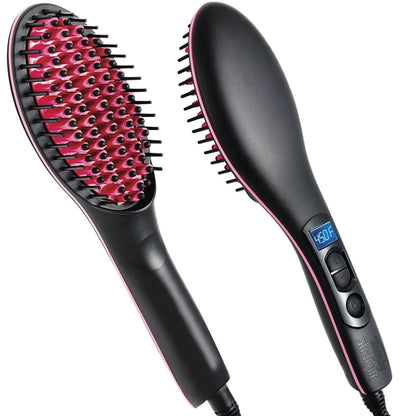 Sonashi 2-in-1 Ceramic Hair Straightener Brush with LCD Display for Easy Hair Styling & Care