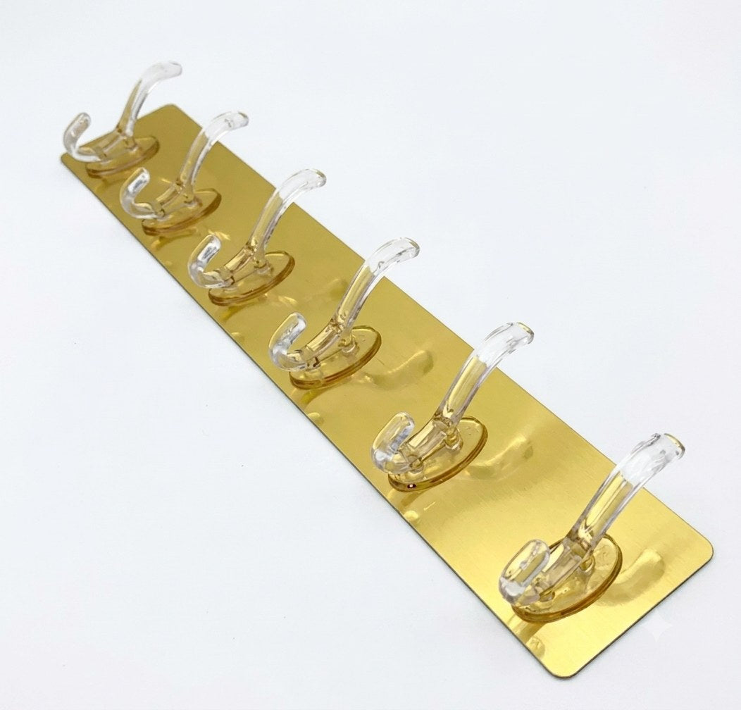 Luxury Gold 6-Hook Row Hanger: Heavy-Duty No-Drill Wall Mount Towel Rack for Bathroom & Kitchen