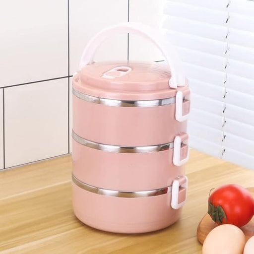 Stainless Steel 2100 Ml 3-Level Thermos Lunch Box, Stackable and Leak-Proof Food Container